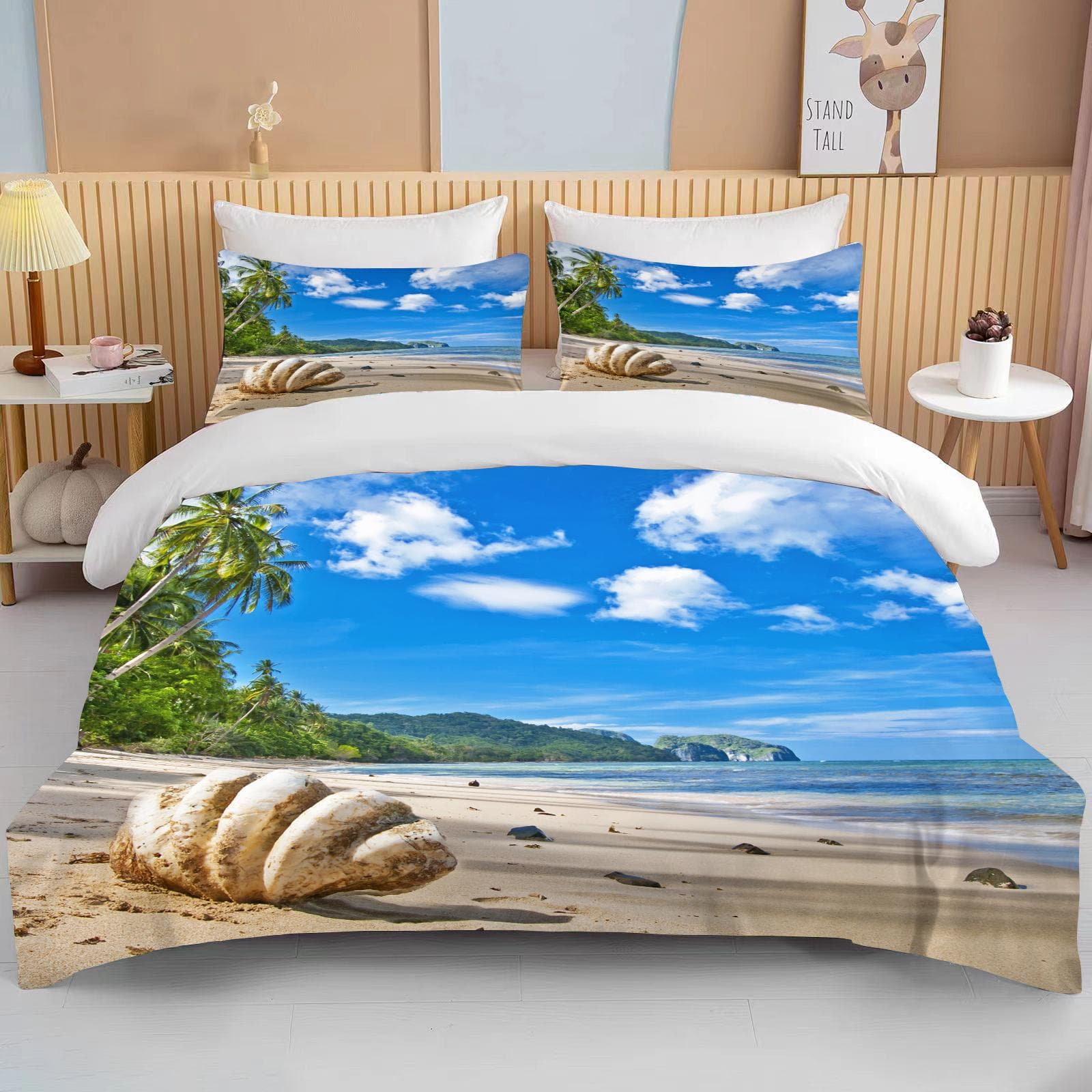 Ocean Bedding Set Coast Beach Duvet Cover Set Blue Starfish Bed Set Kids Teen Shell Home Textiles Summer Bedspread Quilt Cover EU single(135x200cm)