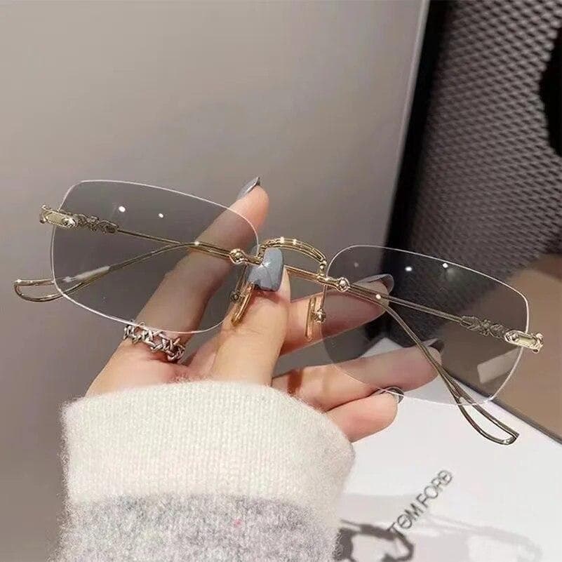 Photochromic Anti-blue Light Glasses Frameless Flat Lens Men Sunglasses UV Protection