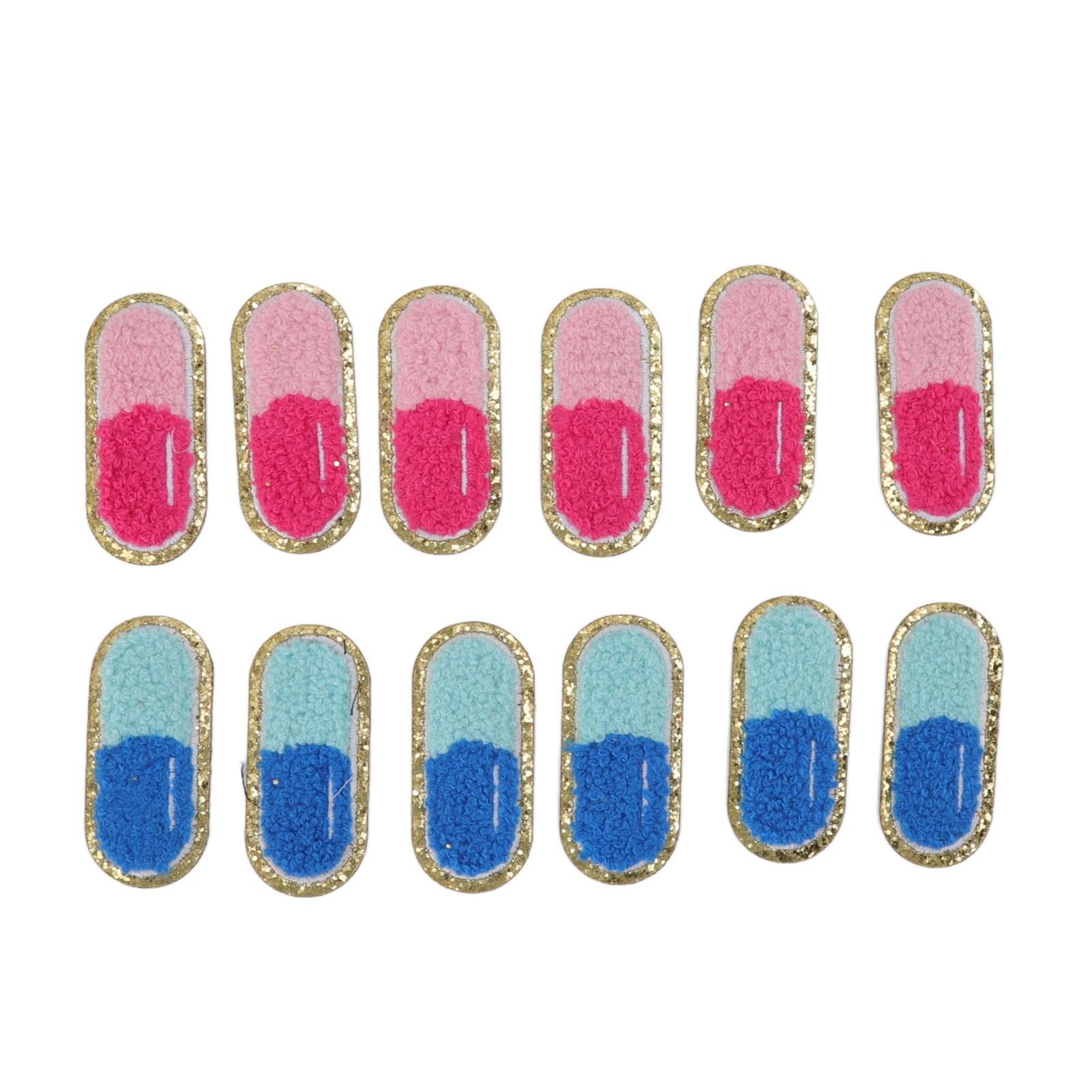 12 Pcs Embroidered Patches Cartoon Cute Pill Shape Easy Ironing Patches for DIY Clothing Bags Shoes