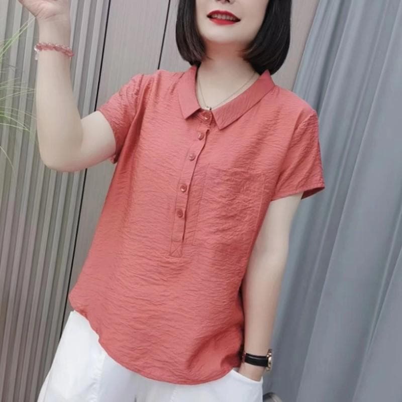 Ice Silk Wrinkled Short-sleeved Women's T-shirt Summer Mother Short Top Women's Small Size New Style C Women's Shirt Design Niche 5XL
