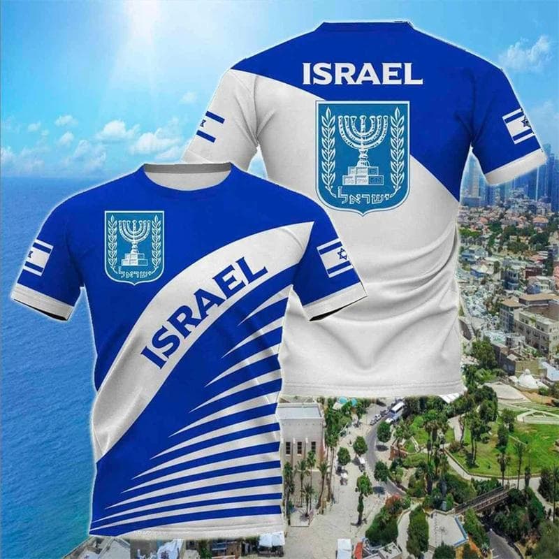 Israel Flag Men's T-shirt 3D Printed Israelis National Emblem Tops Short Sleeve O-Neck Oversized Sports Tee Shirt Clothing M