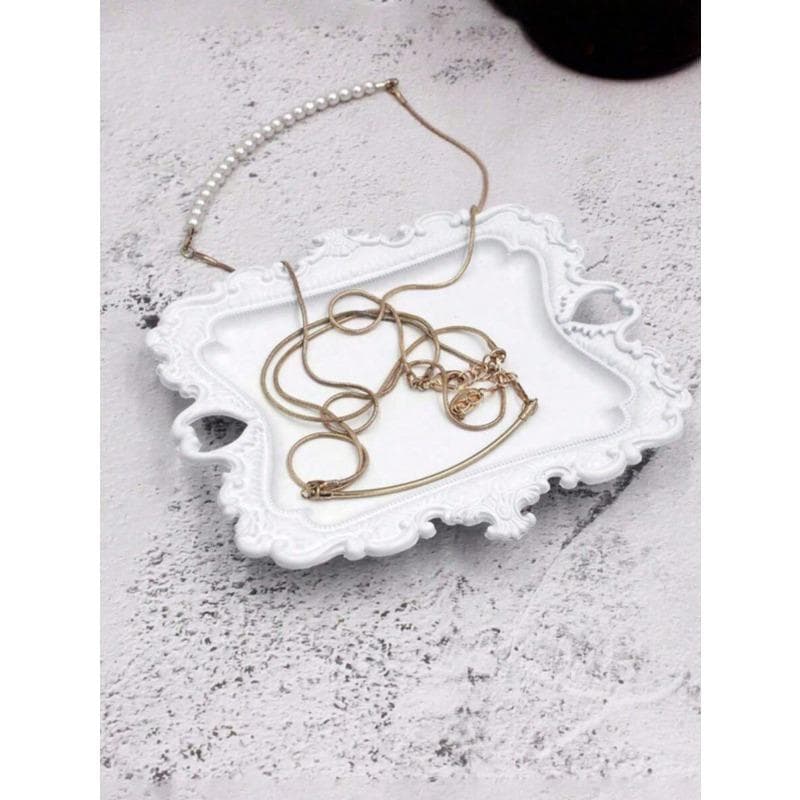 Retro Small Trinket Tray, Country Style Ring Tray, Earring Necklace Tray 1pc White multicolour