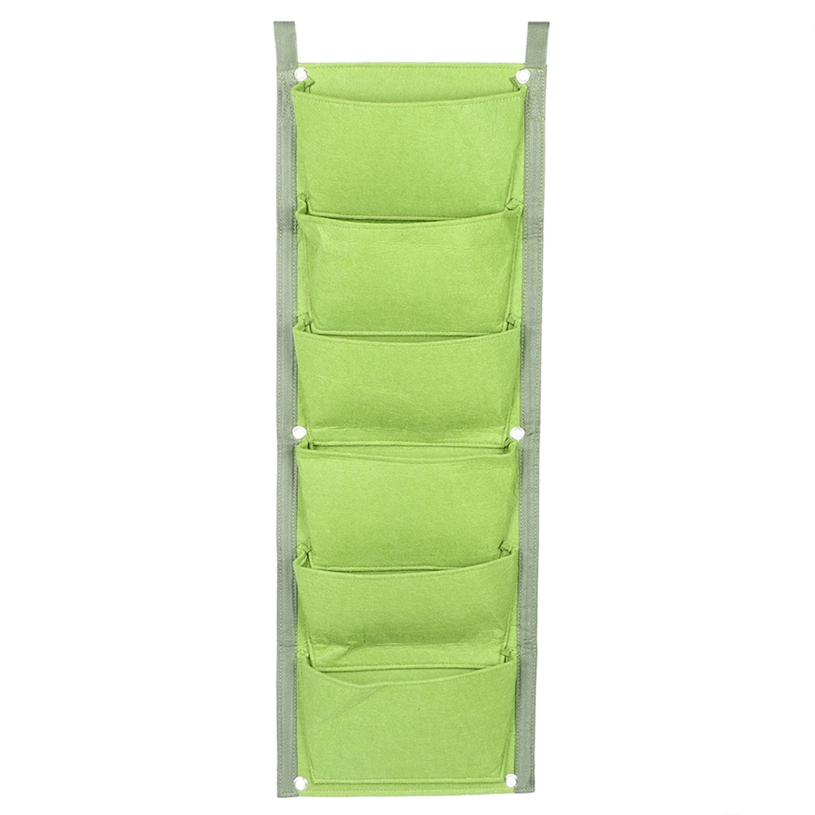 6 Pockets Vertical Plant Grow Bags Container Wall Hanging Planter for Outdoor GardenGreen green