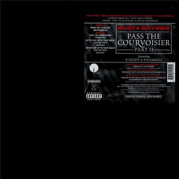 12inch Record BUSTA RHYMES, P. DIDDY & PHARRELL W - Pass The Courvoisier Part II 80813211541 J Records, Flip 2002 US Rap & Hip-Hop/R&B Used