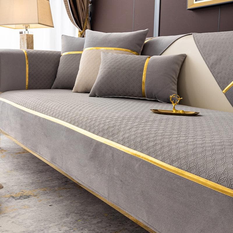 Light Luxury Chenille Sofa Cushion Four Seasons Universal Slipcover Solid Gold Edge Splicing Sofa Mat NonSlip L-type Couch Cover 70x70cm 1pcs