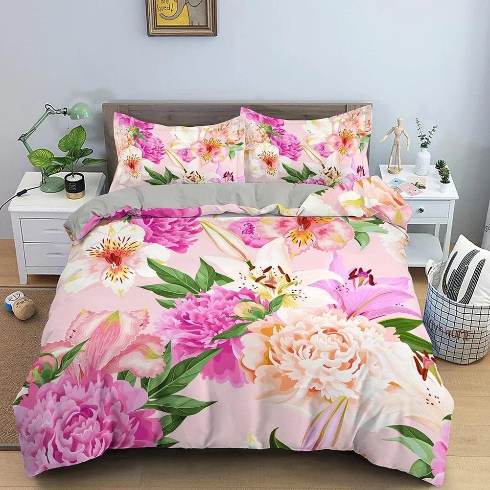 3D Rose Flower Duvet Cover Double 210x210 Bedding Set 23pcs Quilt Cover with Zipper Closure King Size Polyester Comforter Cover 70x133cm 2pcs