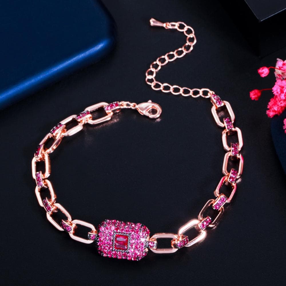 CMM Elegant Square Rose Red Cubic Zirconia Adjustable Bracelets Bangles rose gold