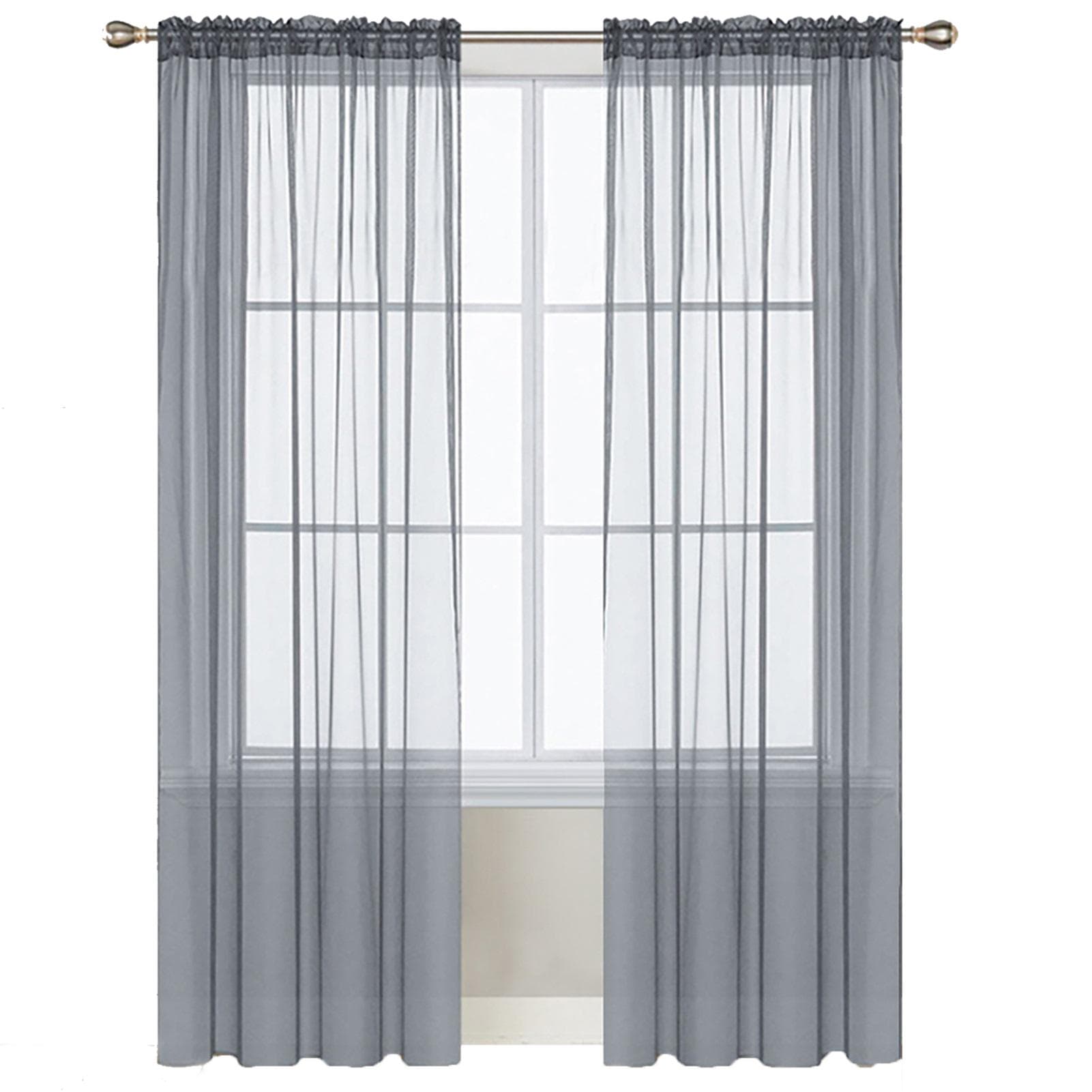Sheer Curtains Living Room Rod Pocket Window Curtain Panels Bedroom Semi Sheer Voile Curtains White 55"Wx84"L grey