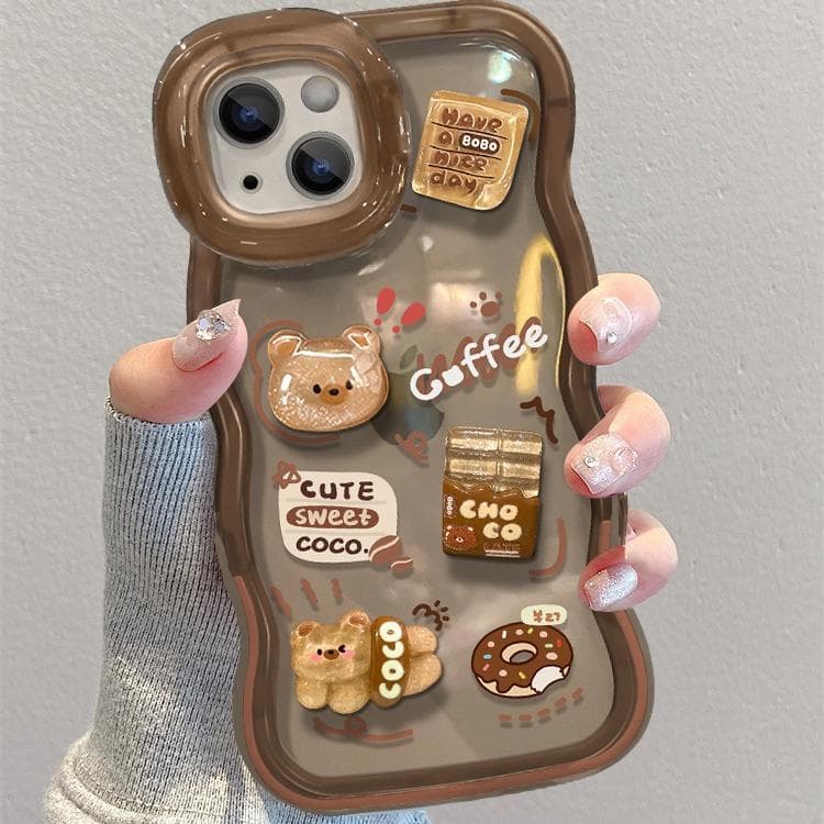 Coffee Bear Doll Applicable To IPhone16 Apple Phone Case 15 Promax Transparent Silicone 14 Cute Niche 13 Huawei Mate 50/Mate 50E