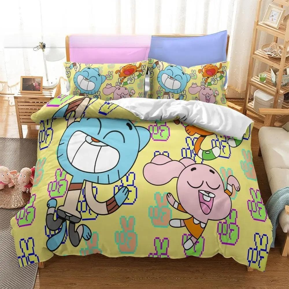 Anime Amazing World Gumball 3D Printed Bedding Set Darwin Anais Duvet Cover King Queen Full Twin Size for Bedroom Home textile AU Double(180x210cm)