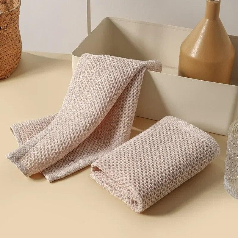 1Pcs 34*34cm Cotton Dishcloth Honeycomb Towel Absorbent Hand Towel Wash Cloth Household Kitchen Cleaning Cloth beige
