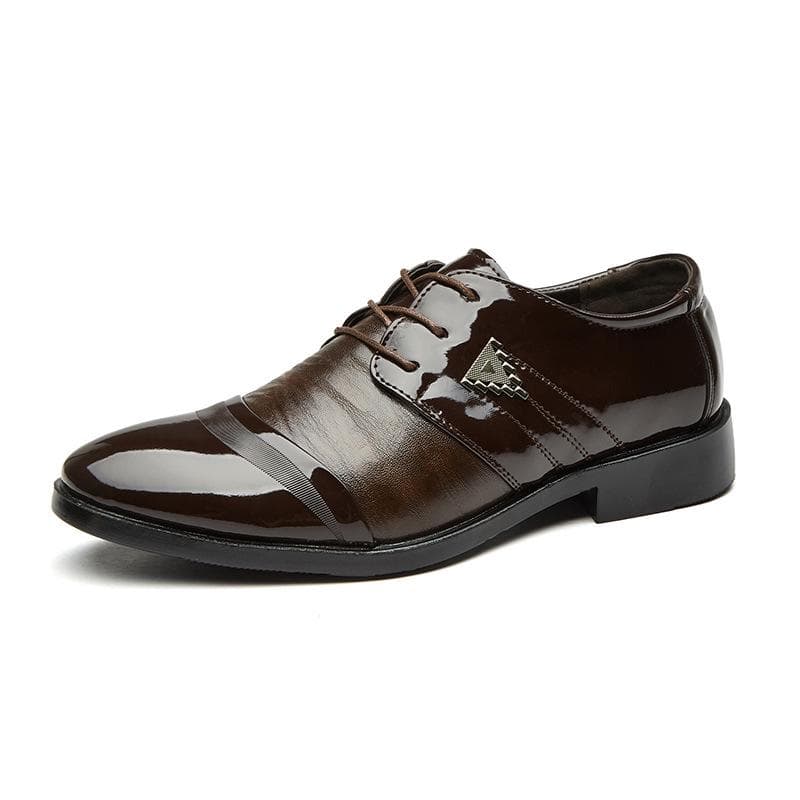 Spring New Leather Shoes Men's Business Formal Wedding Shoes Lace-up Pointed Shoes 45 brown