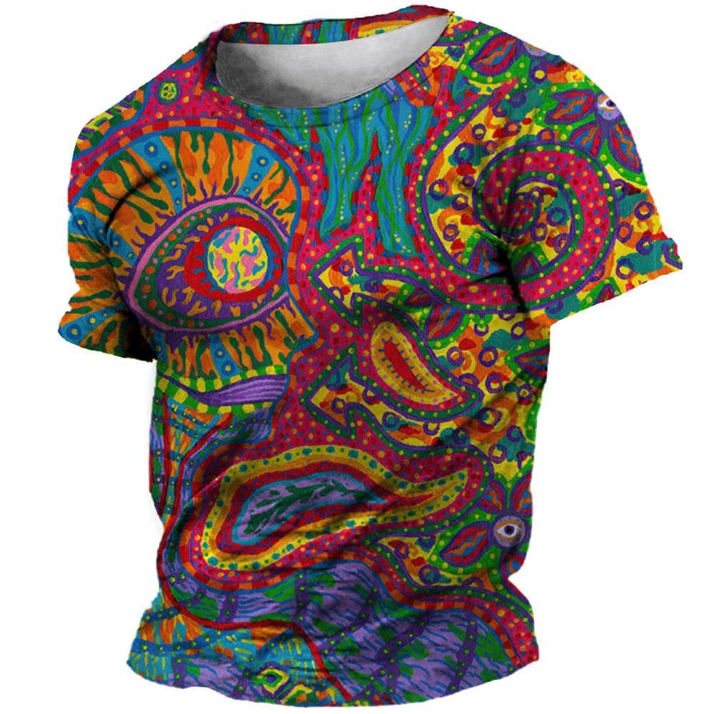 Summer Oversized T-Shirt For Men 3D Ethnic Clothing Tees Tops Printed Pattern Shirts Hip Hop Streetwear Retro Colorful Tshirt XS