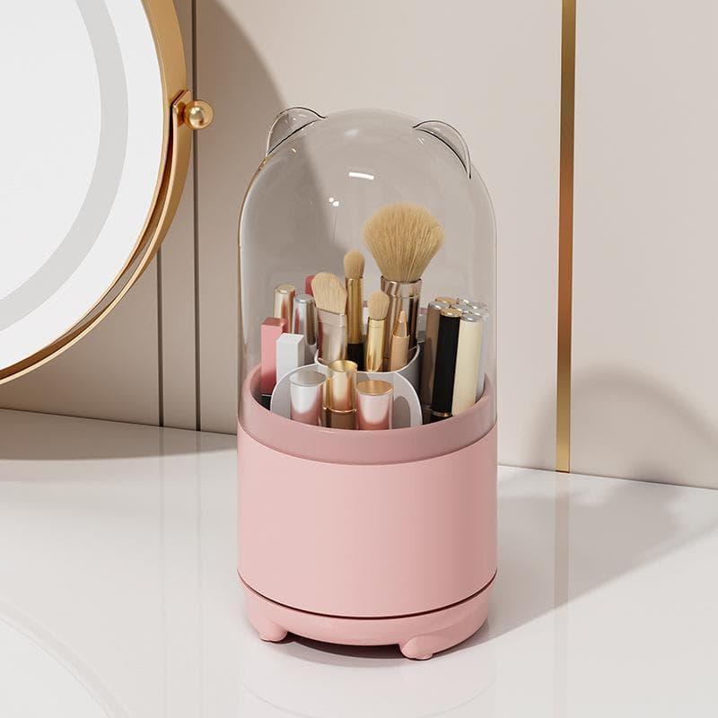 Makeup Brush Holder With Lid Makeup Brush Storage Box Makeup Organizer Box Dustproof Desk Organization pink