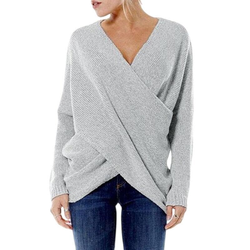 Ladies Jumper Tops Plus Size Sweater Women Knitwear Long Sleeve Knitted Sweaters XL grey