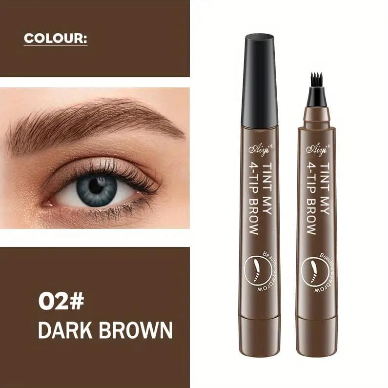 Waterproof 4 Point Liquid Eyebrow Pencil with 3D Long Lasting Eye Brow Brush - Natural Microblade Makeup Tools 1PC dark brown