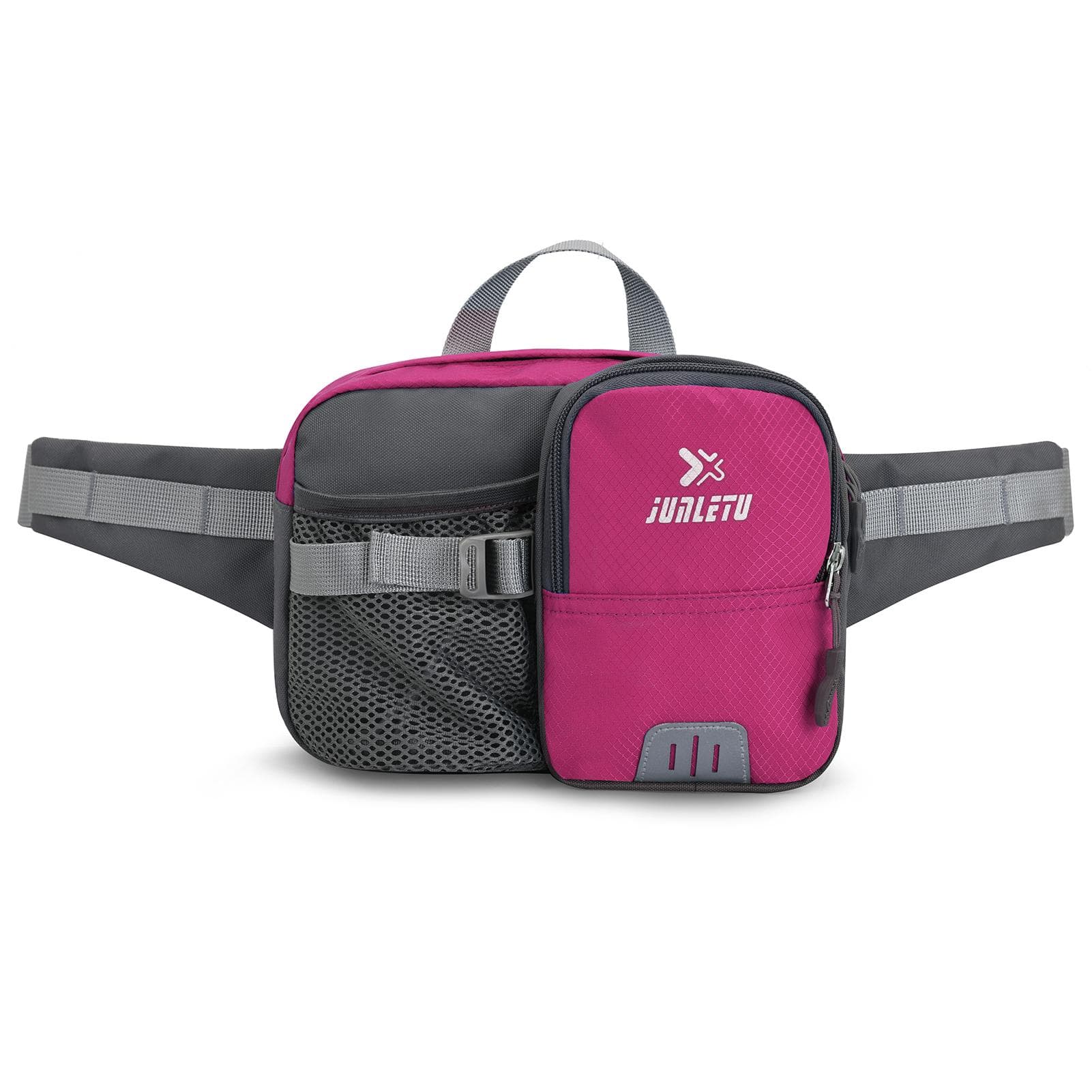 Outdoor Sports Waist Pack with Water Bottle Holder Bum Bag Waist Pouch for Hiking Cycling Running rose red