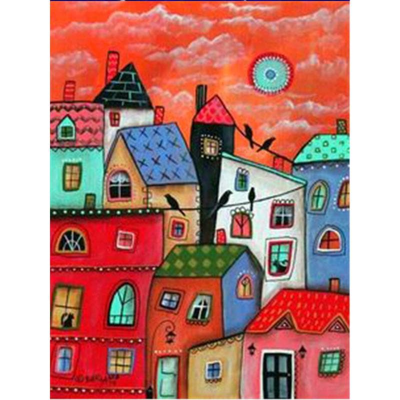 5D DIY Diamond Painting Abstract tree houses Embroidery Cross Stitch 5D Home Decor 20X30CM