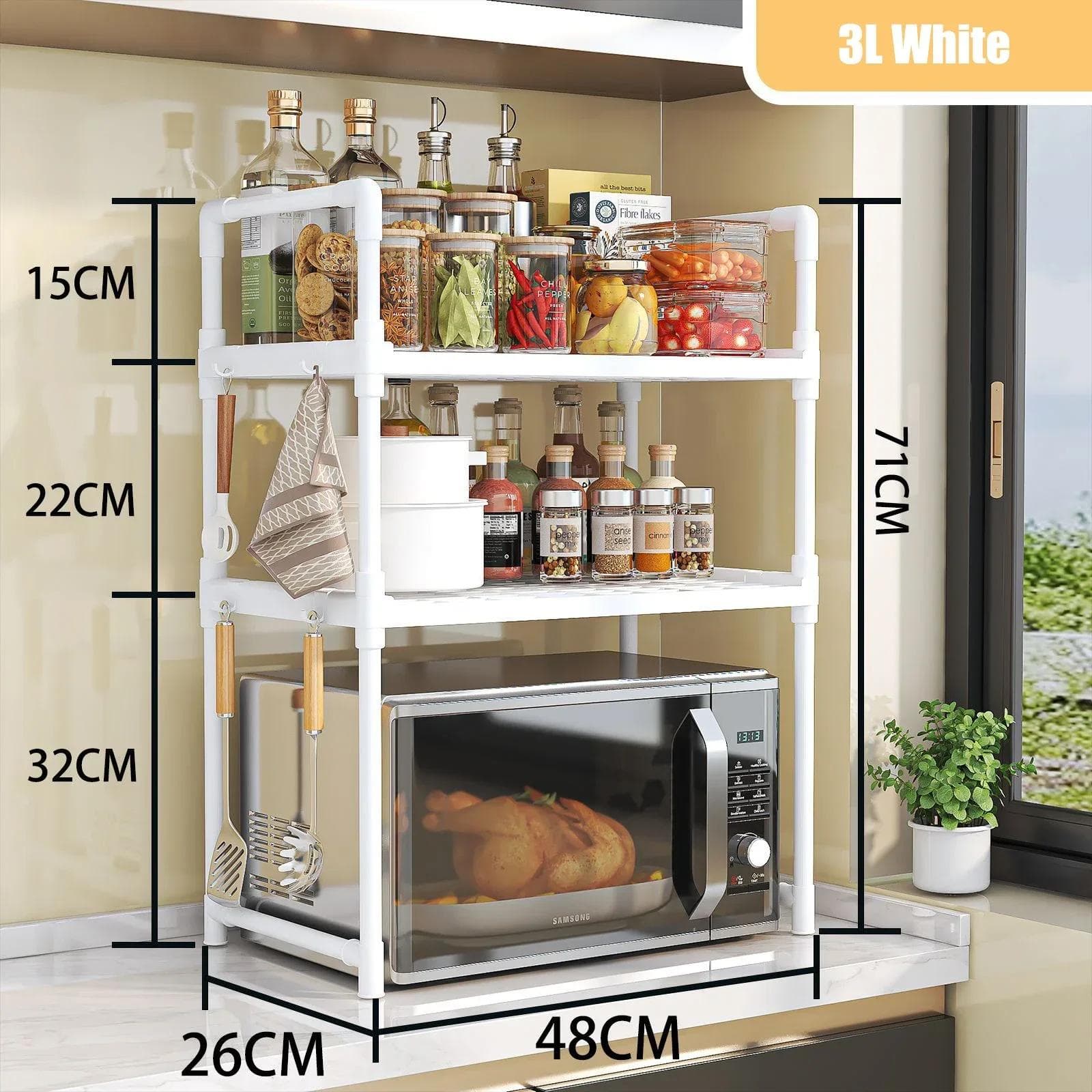 Kitchen Elevated Design Seasoning Rack Microwave Storage RackBilayer Oven Modern Minimalism Kitchen Accessories Organizer