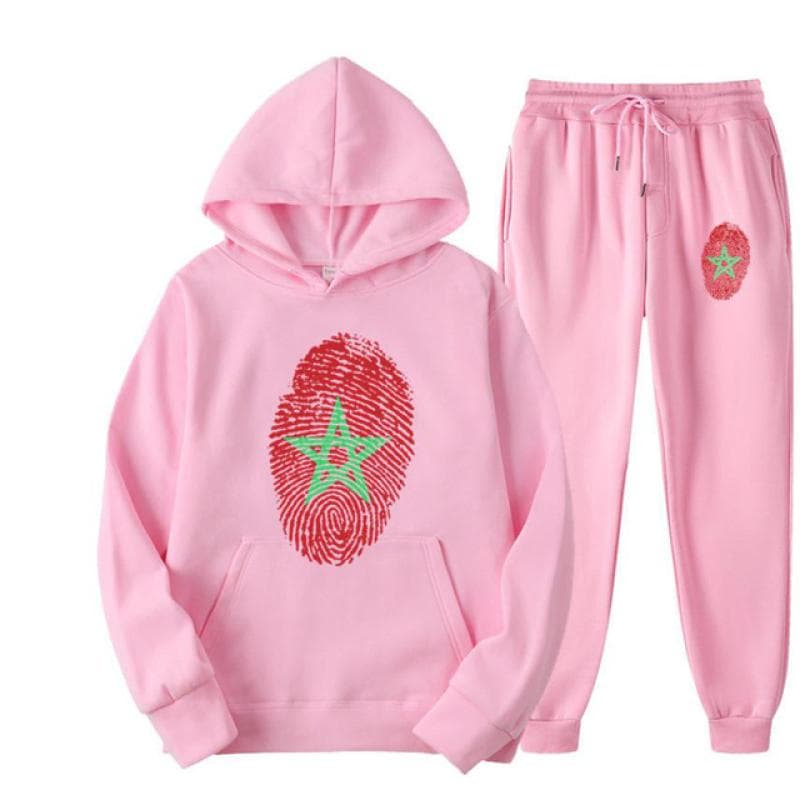 Morocco Flag Fingerprint Print Men Women Tracksuit Set Casual Hoodie+Pants 2pcs Sets Oversized Sweatshirt Fashion Unisex Clothes S