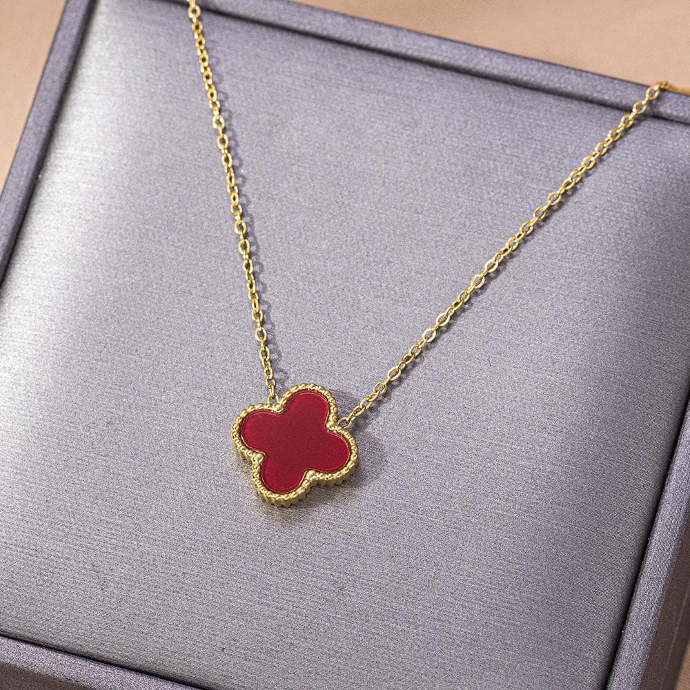 Exquisite Four-Leaf Clover Necklace Titanium Steel Necklace Collarbone Chain Premium Sense Of Light Luxury Necklace red