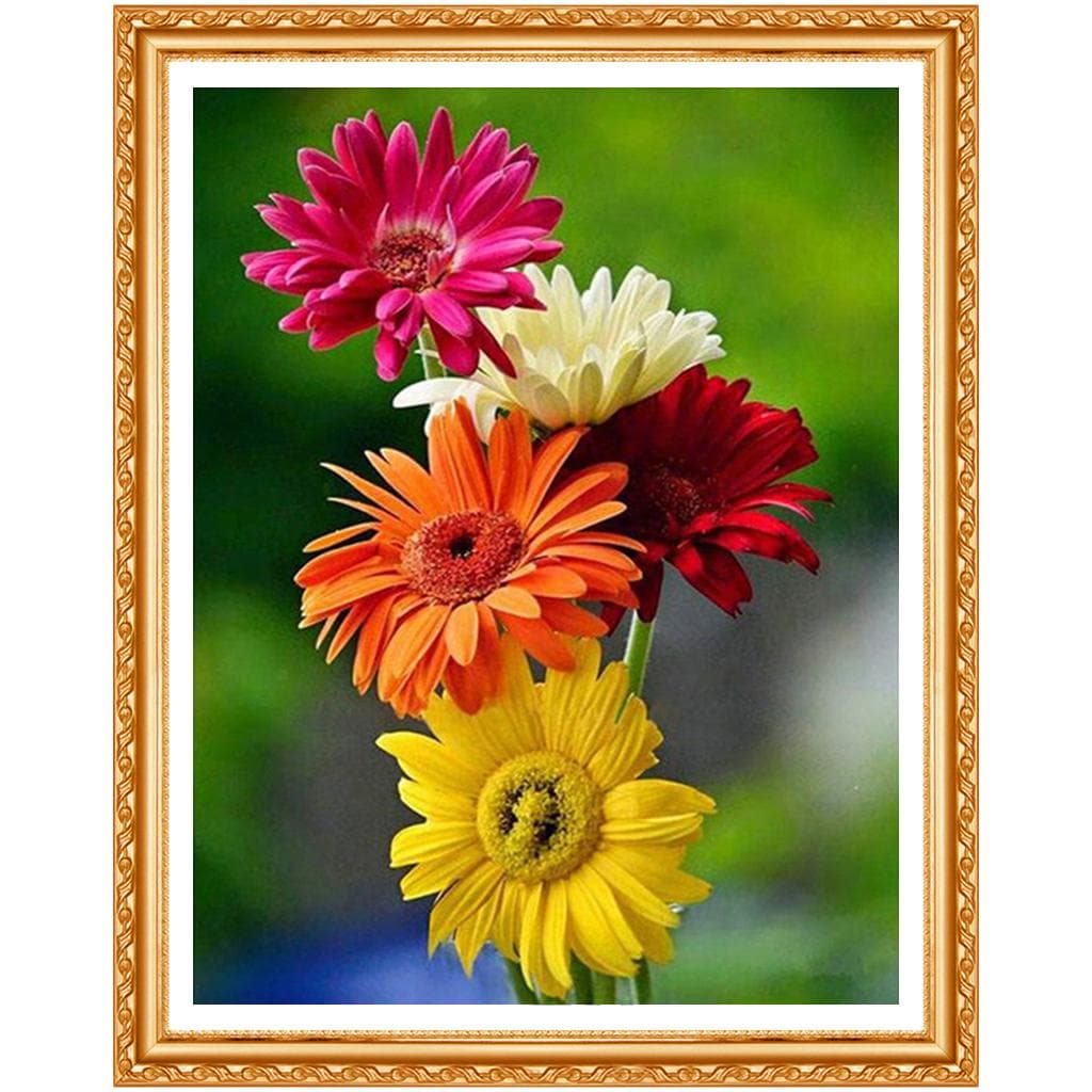 Five Colored Flowers Diamond Painting Cross Stitch Kit DIY Rhinestone Round Full Diamond Home Decor 20X30CM