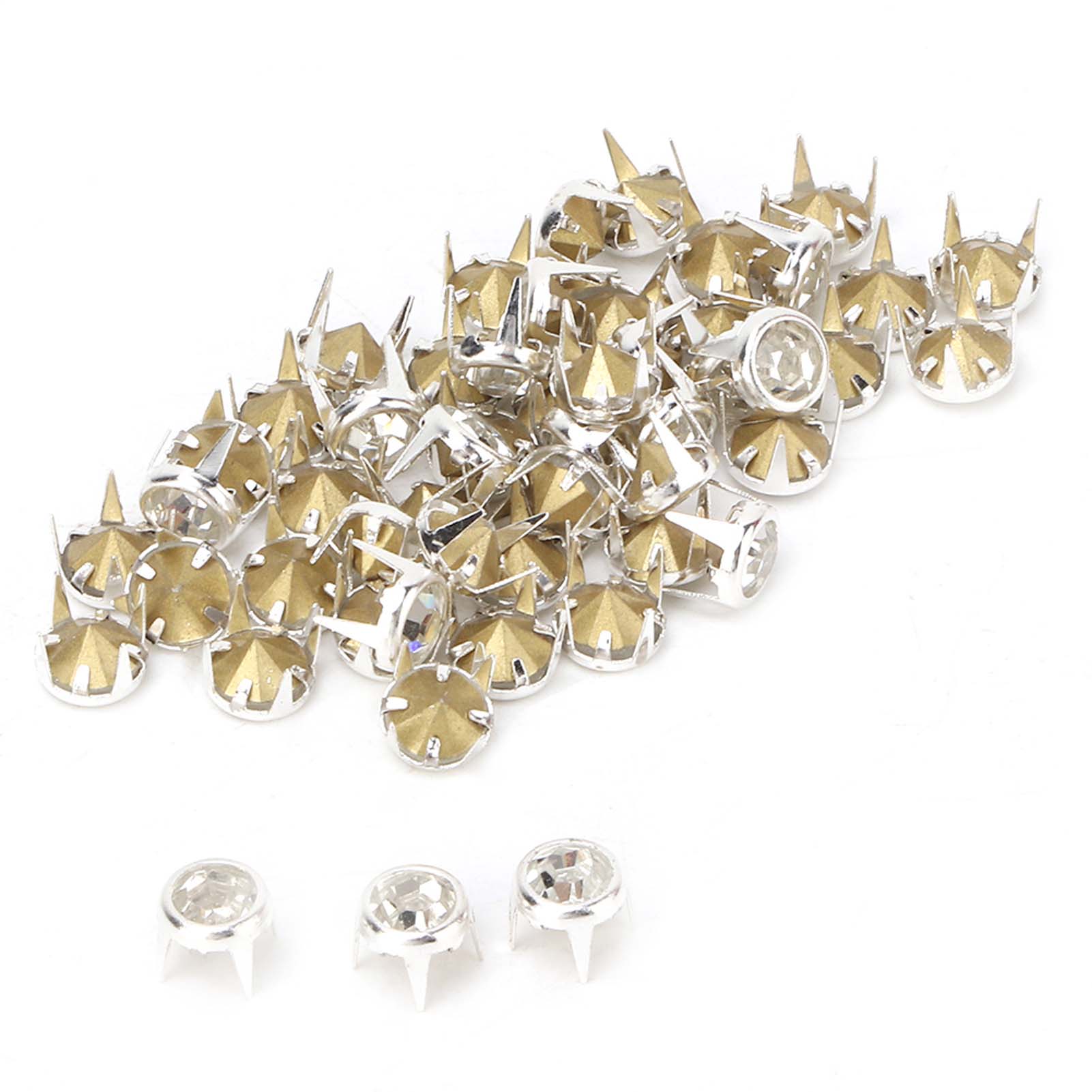50PCS 7mm DIY Silver Round Claw A Grade Crystal Rhinestones for Crafts and Decoration (white)
