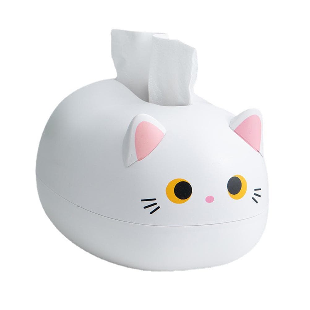 Cartoon Cat Tissue Box Desktop Paper Napkin Storage Box Paper Container Home Decoration white