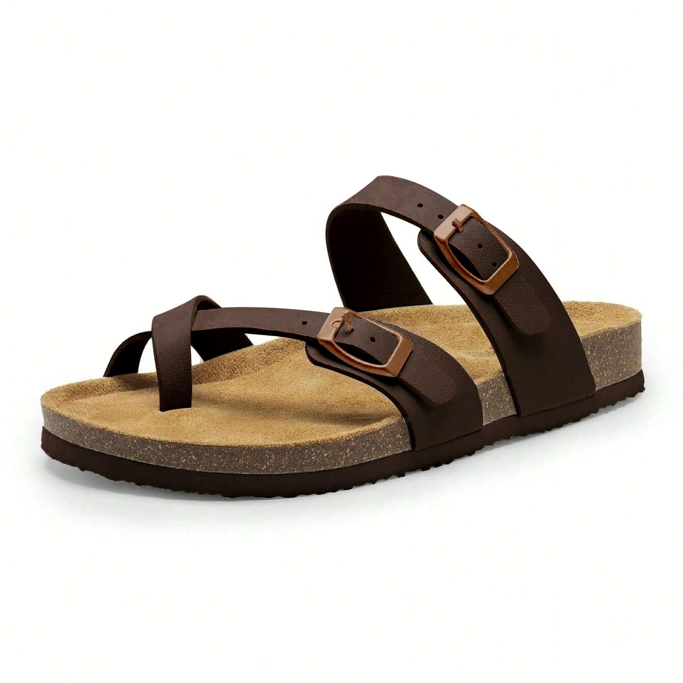 Womens Strappy Slip-On Slides Adjustable Buckle Cork Footbed Slide Sandals With Comfortable Arch Support Outdoor 39 light brown