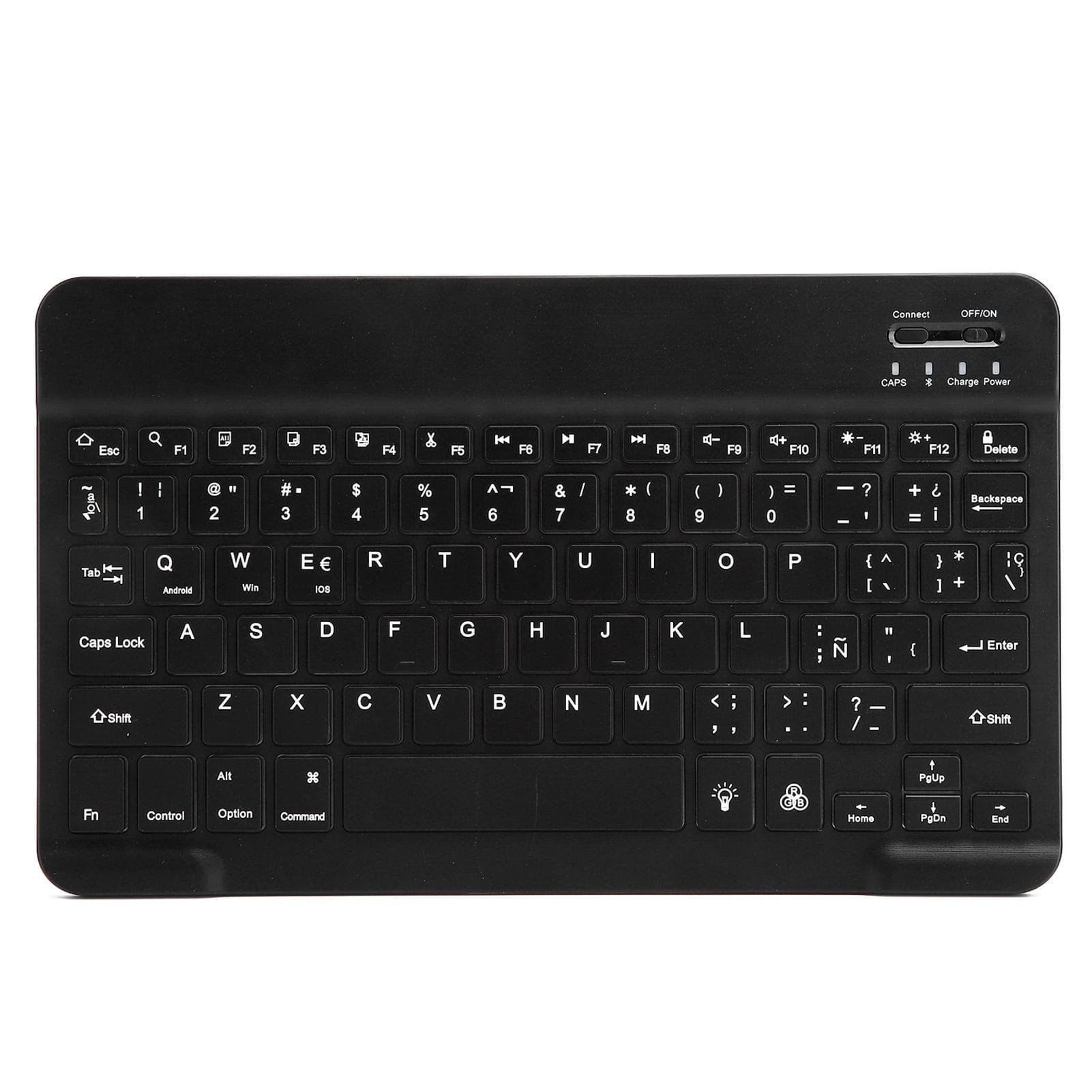 Wireless Bluetooth Keyboard 10in with RGB Backlight Square Keycap for Phone TabletBlack Thai black