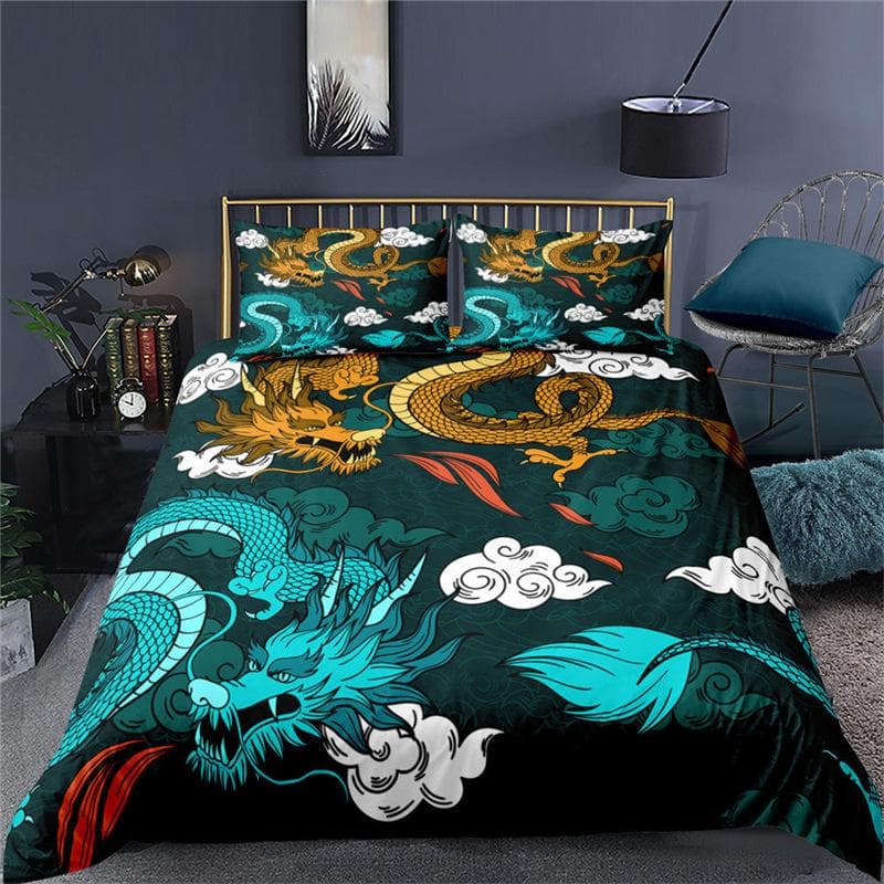 3D Dragon Themed Household Bedding Set Chinoiserie Style Quilt Cover Pillowcase 2/3 Pieces AU180 * 210 Full Size Decorative Quilt Cover Cama 180--260x220cm