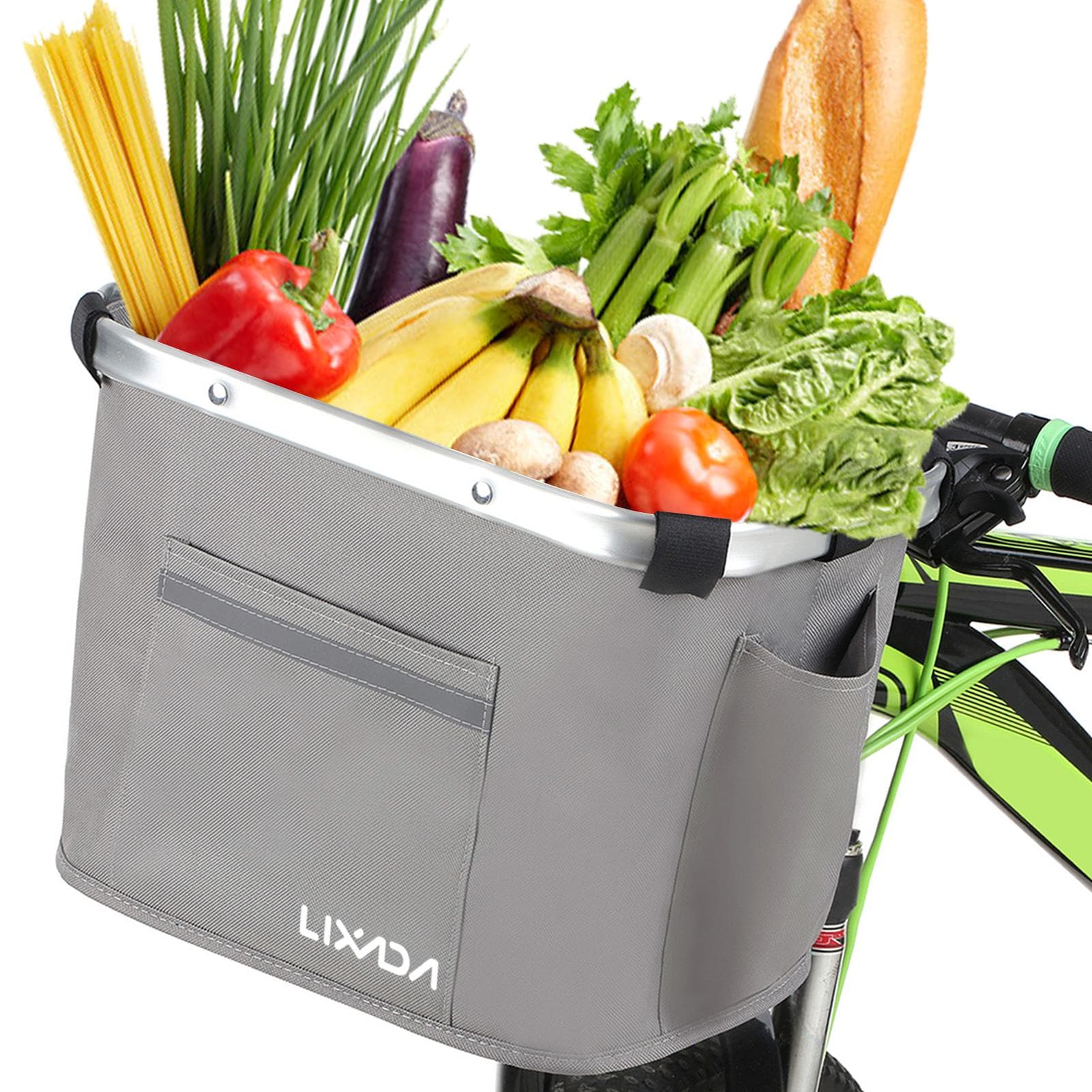 Lixada Collapsible Bike Basket Bicycle Handlebar Front Basket Pet Carrier Bag for Shopping Commuting grey
