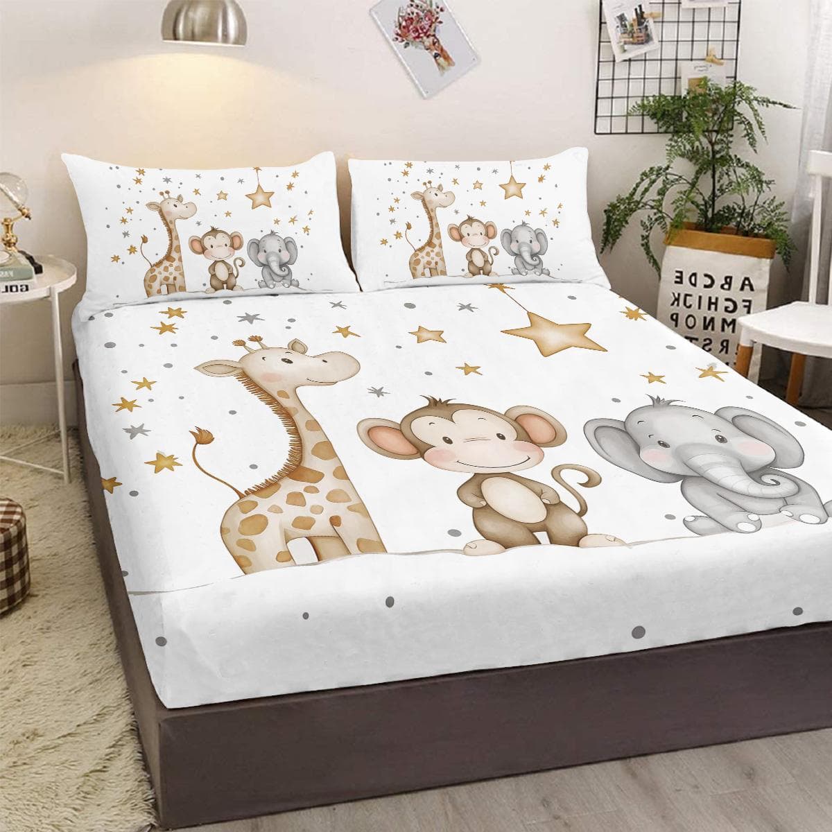 3-Piece Bed Set With Star Animals, Including Two Pillowcases, Suitable For The Bedroom (Cartoon, Fairy Tale, Children'S Day) 99cmx199cm