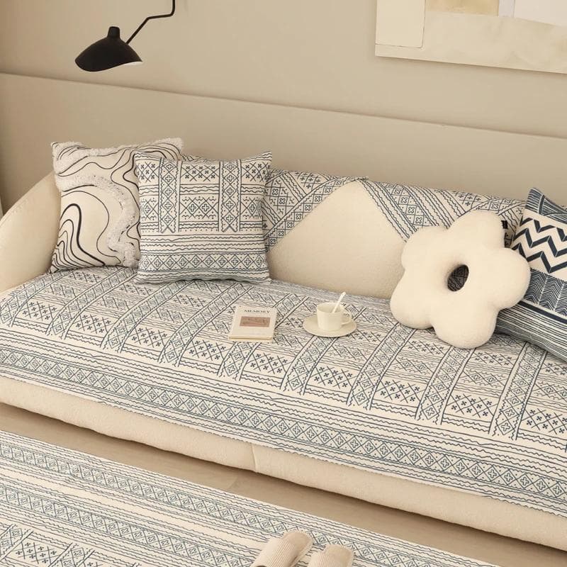 Retro Cotton and Linen Sofa Cushion Bohemian Sofas Cover Backrest Towel Geometric Pattern Anti Slip Wear-resistant Sofa Towel 65x70cm 1pcs