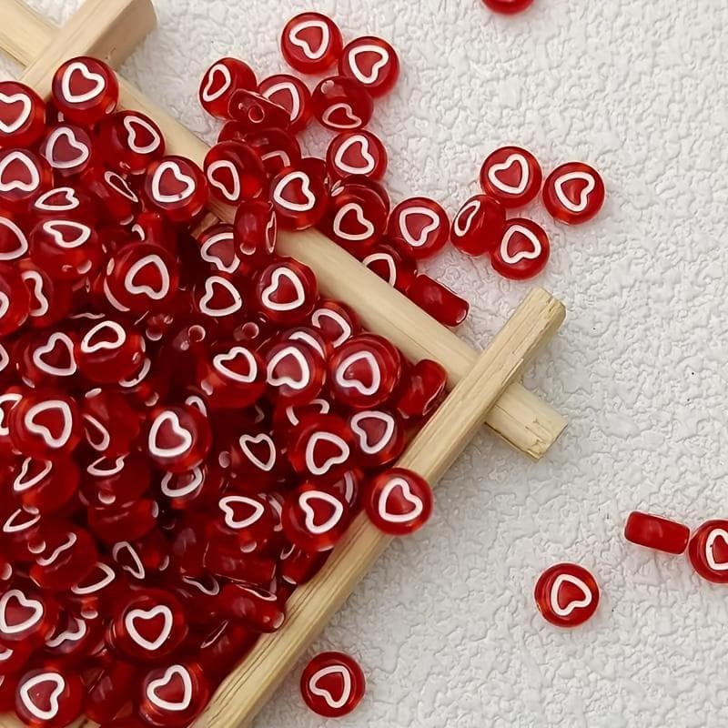 100pcs, Vintage Mini Acrylic Transparent Solid Color Straight Hole Small Heart DIY Beaded Bracelet Necklace Earrings Accessories Pack of 100