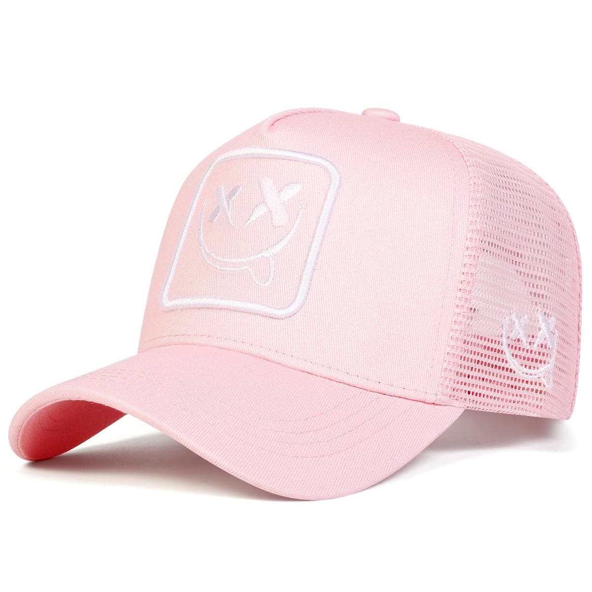 Unisex XX Smiling Face Embroidery Baseball Net Caps Spring and Summer Outdoor Adjustable Casual Hats Hip Hop Hat Sunscreen Hat pink
