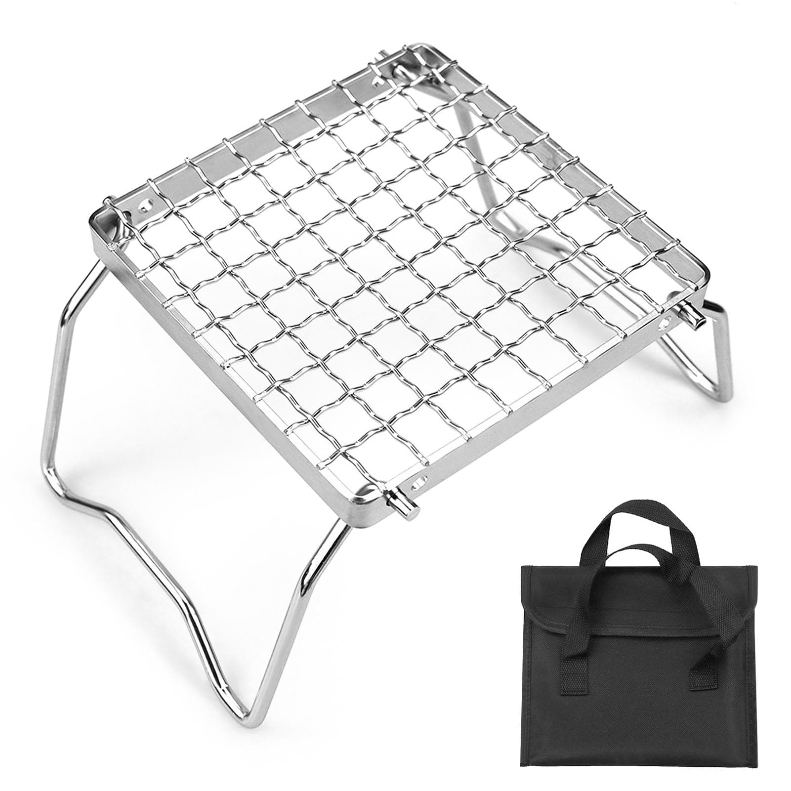 Mini Stainless Steel Grill Folding Stove Stand Barbecue Grill Camping Pot Holder BBQ Net Ultralight silver