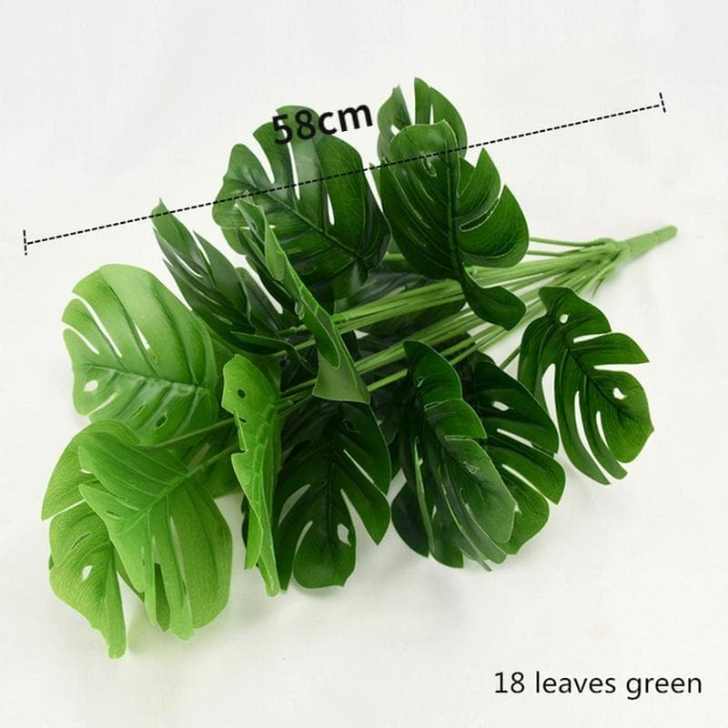 18 Fork Monstera Artificial Plants Plastic Tropical Palm Tree Leaves Home Garden Decoration Accessories Photography Decorative green