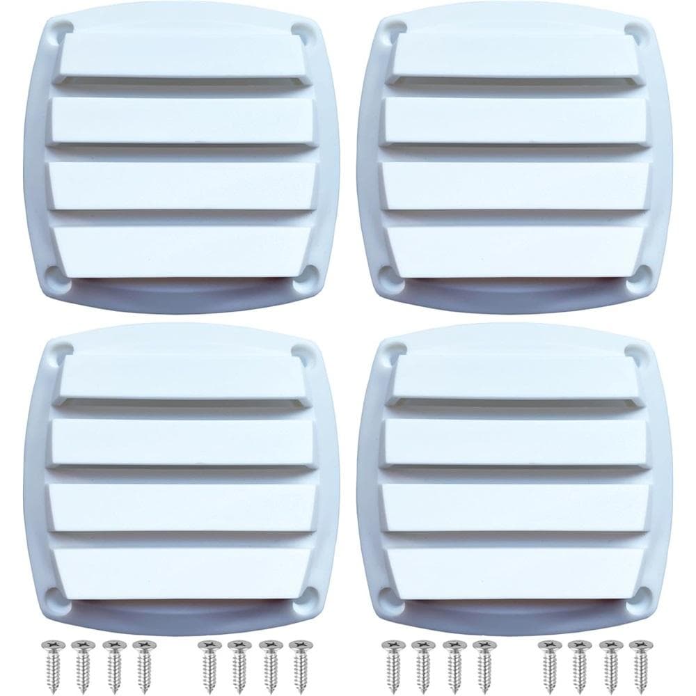 4 Pack Marine Square Ventilation Grilles β Nylon Louvered Vents With 16 Stainless Steel Screws, Black & White Options For Boat RV Yacht white