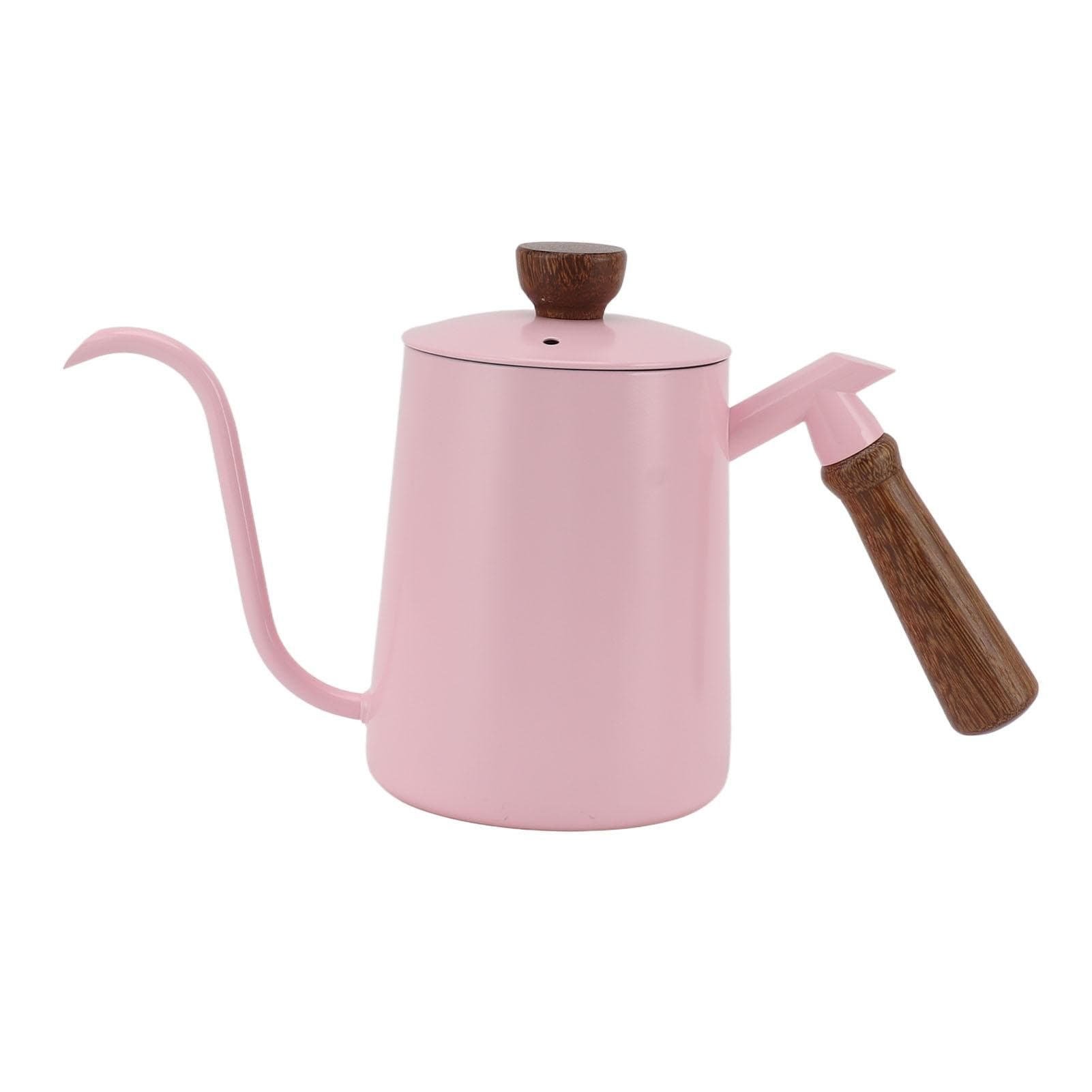 600ml Gooseneck Coffee Kettle 304 Stainless Steel Long Spout Kettle Wood Handle Pour Over Coffee Pink