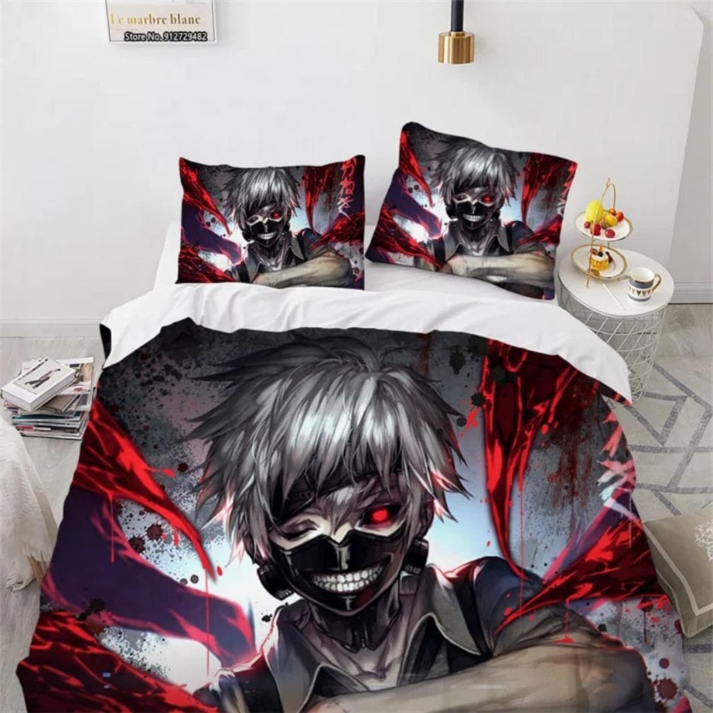 3D Print Anime Tokyo Ghoul Kaneki Ken Bedding Set,Tokyo Ghoul Duvet Cover Bed Set Quilt Cover Pillowcase Comforter king Queen 135x200cm 2pcs