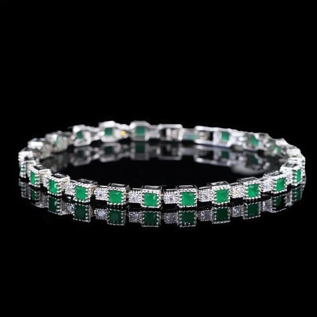 Vintage 925 Sterling Silver Emerald Gemstone Bangle Charm Wedding Cocktail Bracelet Fine Jewelry green