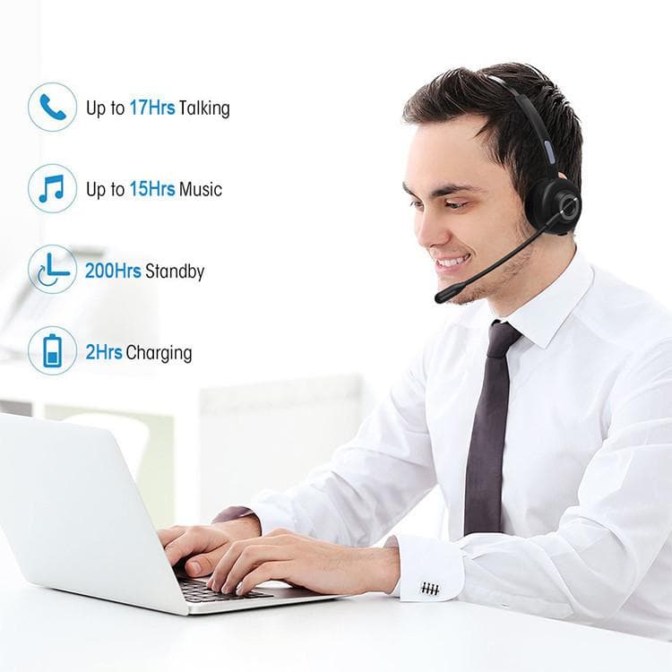 Bluetooth 5.0 Headset Wireless Headset with Microphone Charging Base for Office Business Call