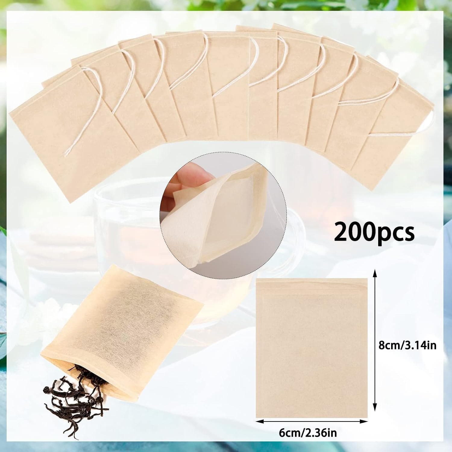 200pcs Bulk Tea Bags, Disposable Tea Bags with Drawstring, Tea Filter Bags Empty Tea Bags for Loose Leaf Tea and Coffee 200pcs