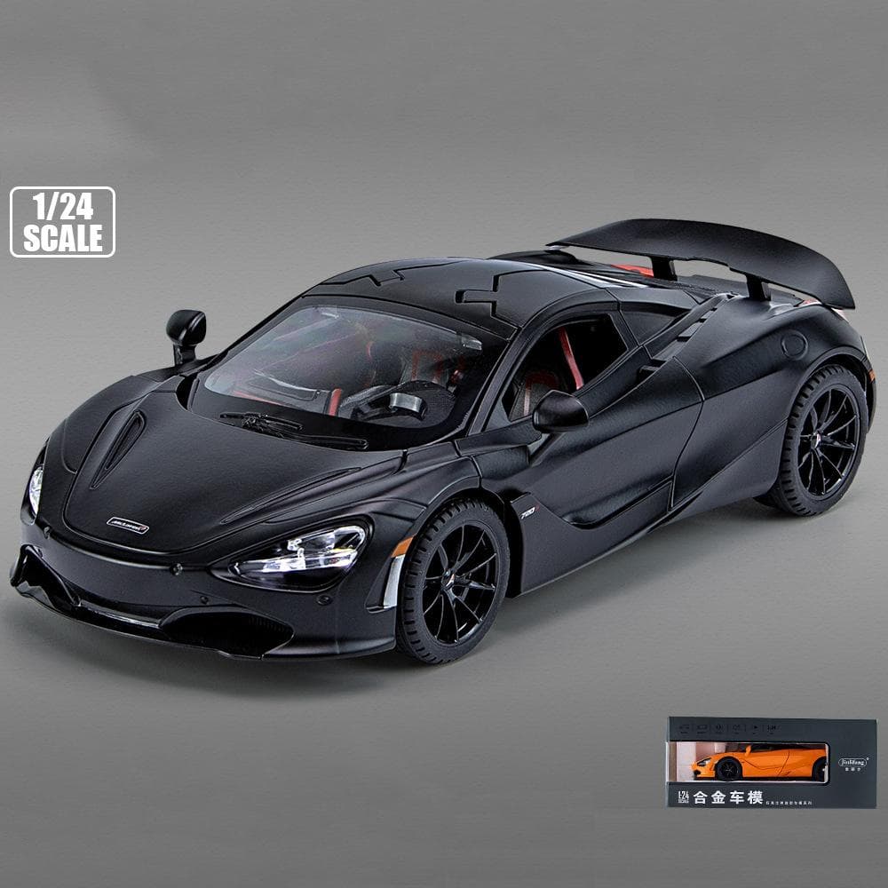 1/24 McLaren 720S Toy Car Model, Zinc Alloy Pull Back Car with Sound and Light and Body Door Opened, Toy Car for Kids Boy Girl Gift 1:24-Size:20.5*8.7*5cm black