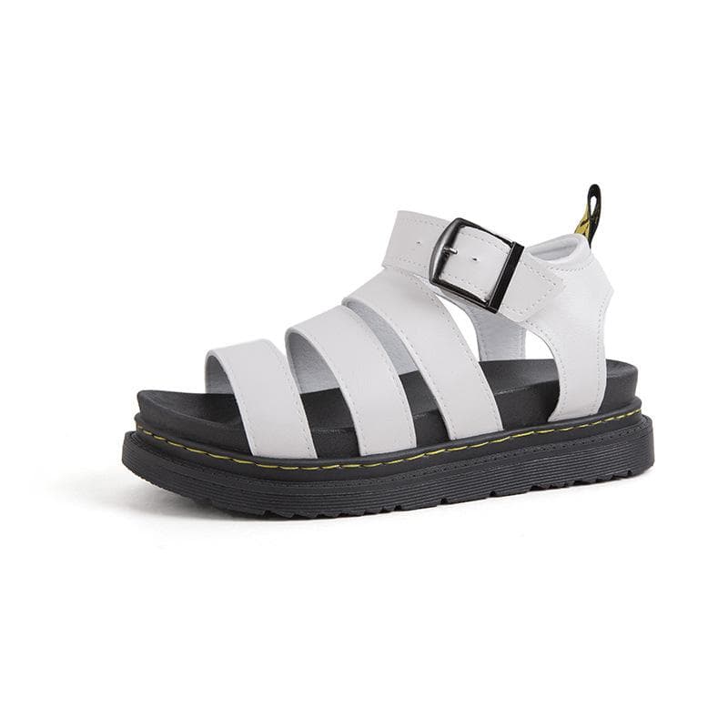 2024 Spot Large Summer New Thick Sole One Line Casual Roman Sandals Women's Cross Border Round Head Buckle Shoes 41 white