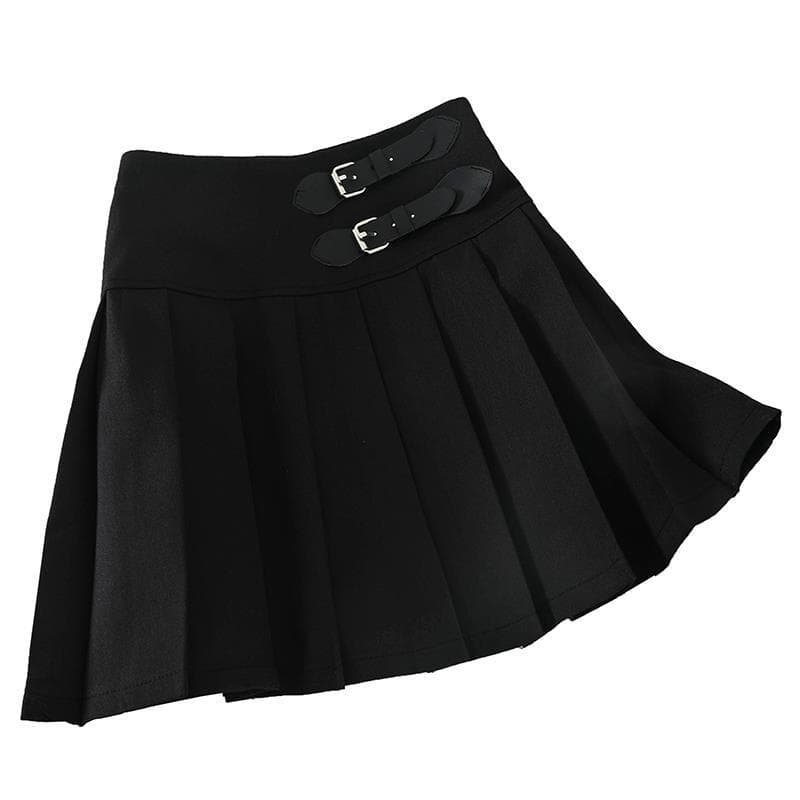 Preppy High-waisted Short Skirt Anti-exposure Student Pleated Half Skirt S black