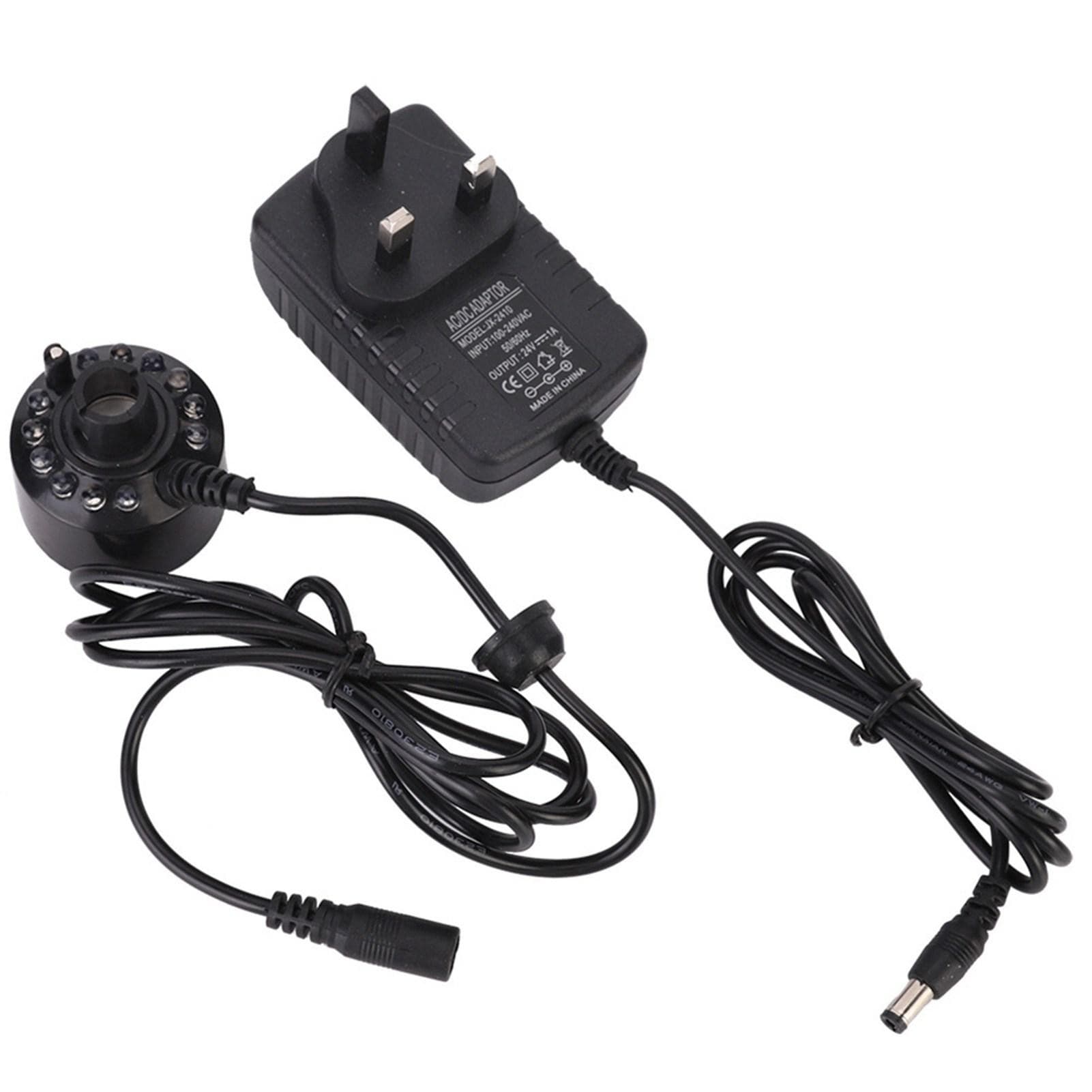Black Aquarium 12 LED Light Ultrasonic Mist Maker Atomizer Water Fountain Pond Indoor Outdoor Fish