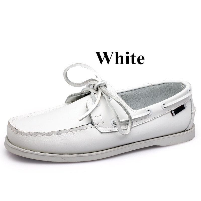 Men's Genuine Leather Driving Boat Shoes,Brand Design Flats Loafers for Men 42 white