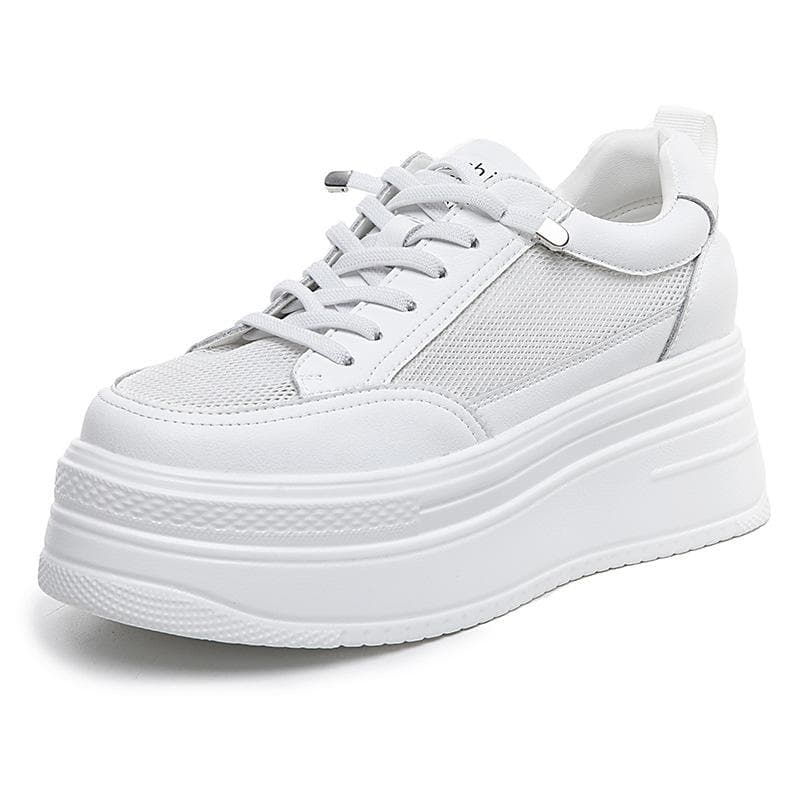 Shoes Women's Spring and Summer New Leather Women's Breathable Thick-soled Small White Shoes Hollow Mesh Slip-on Women's Shoes 39 white